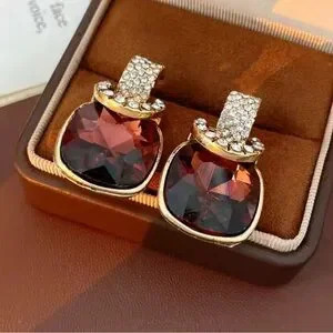 Anthro! ! Unique Gold And Brown Crystal Earrings Gift Minimalist